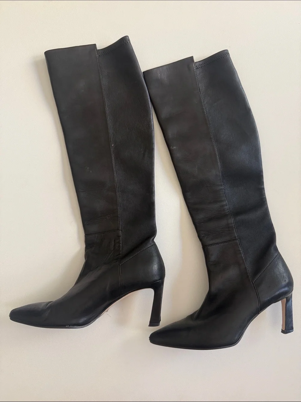 Stuart Weitzman Black Leather Knee-High Heeled Boots 5M